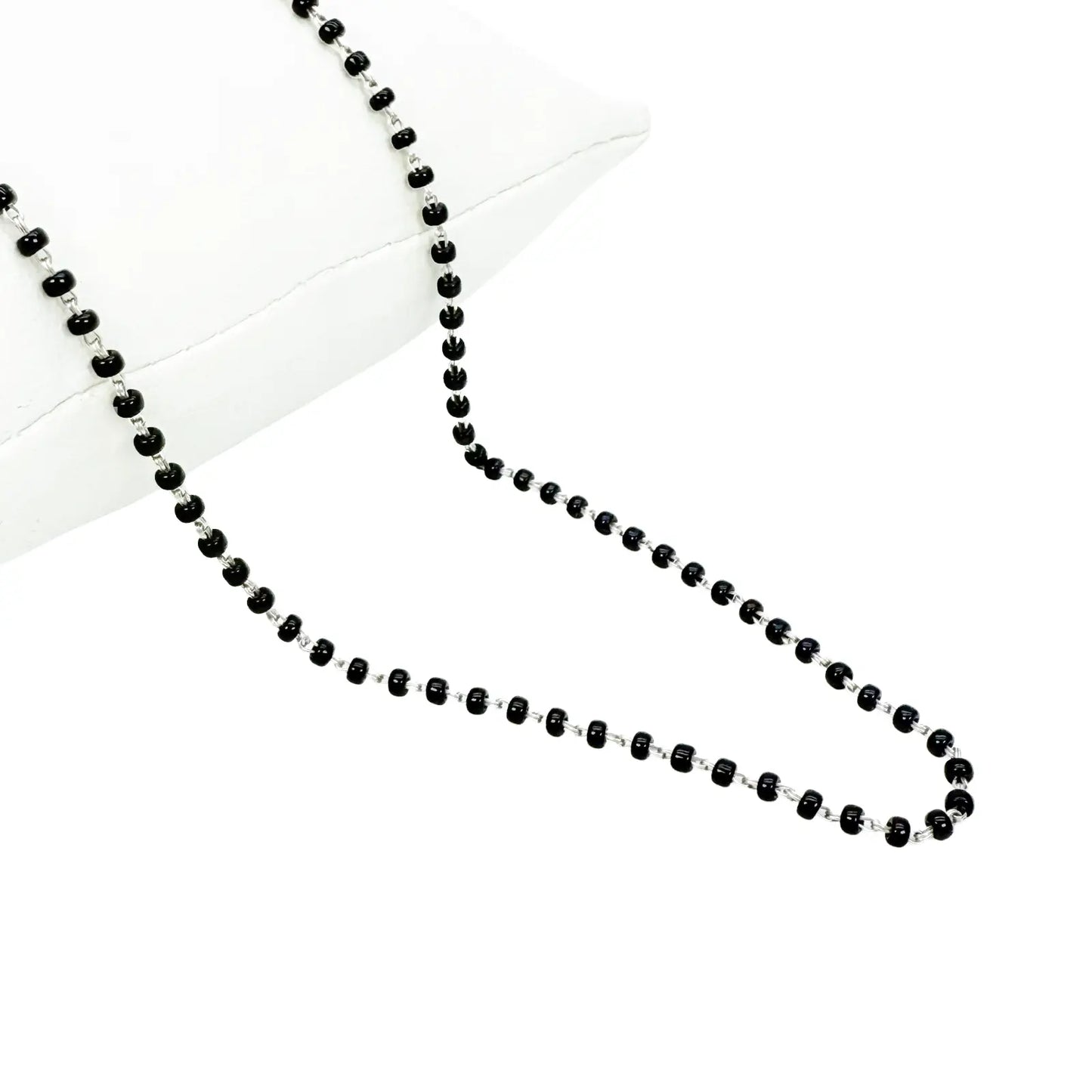 18ct White Gold Ladies Mangalsutra Chain Black Beaded Necklace 16 inch Mangalsutra Chains