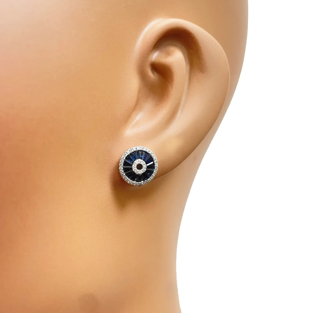 18ct White Gold Natural Blue Sapphire & Diamond Round Stud Earrings 1.78ct