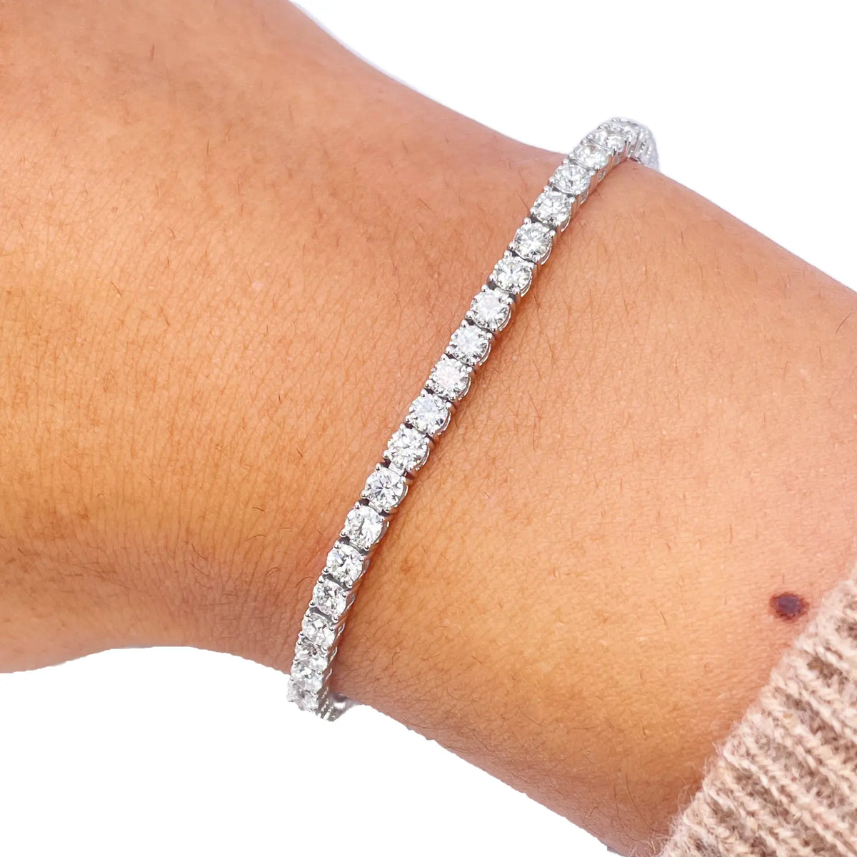 18ct White Gold Natural Diamond 4-Claw Tennis Bracelet 4.83ct 7inch 2.9mm Width Diamond Bracelets
