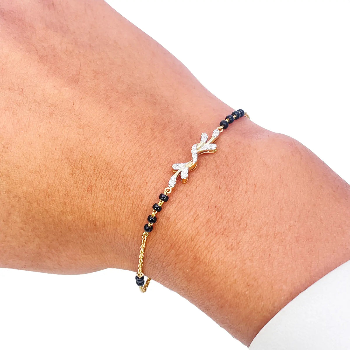 18ct Yellow Gold Natural Diamond 0.11ct Floral Mangalsutra Bracelet 7.5 Inches Diamond Bracelets