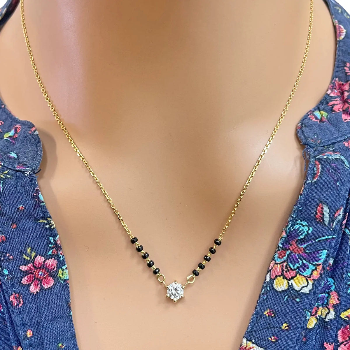 18ct YellowGold Lab Grown Diamond 6-Claw 0.50ct Beaded Mangalsutra Necklace IGI Mangalsutra Chains