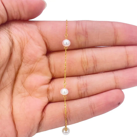 22ct Gold Bracelet Five Freshwater Pearls 7 Inches
