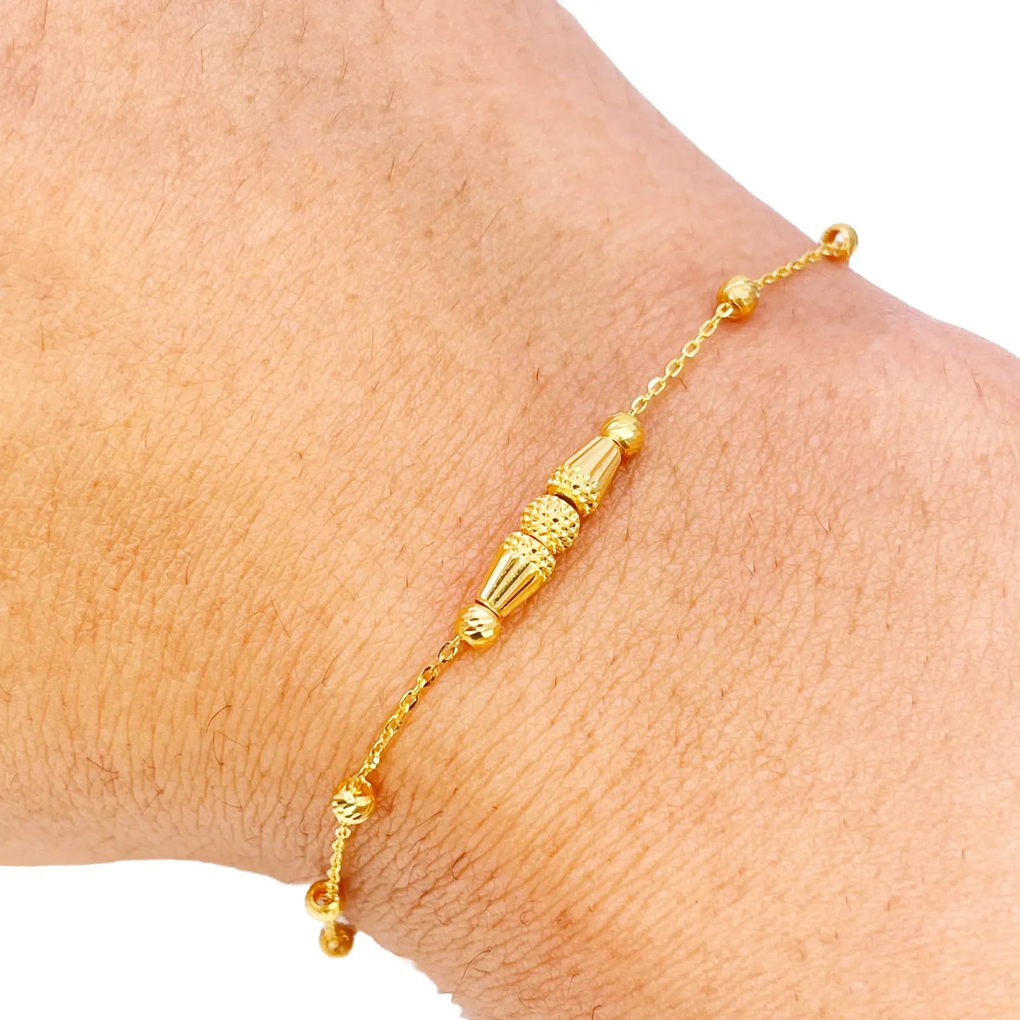22ct Gold Diamond Cut Textured Beads Cable Chain Bracelet 7 Inches 