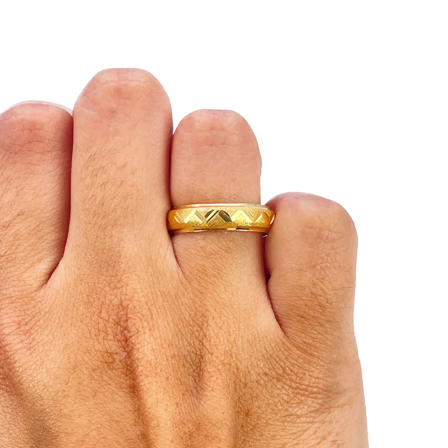 22ct Yellow Gold Diamond Cut Zigzag D-Shape Band Ring Gold Band