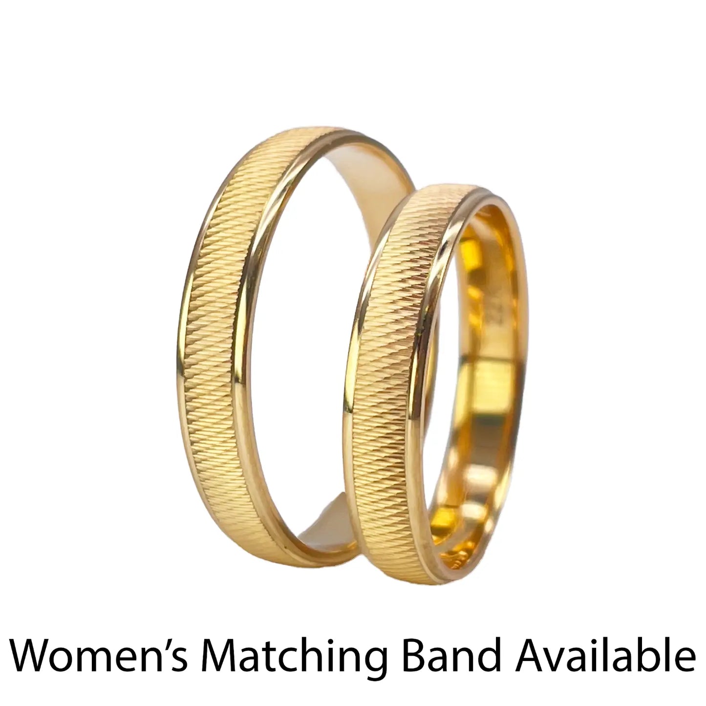 22ct Yellow Gold High Polished & Textured Men's Wedding Band 3.5mm Gold Ring