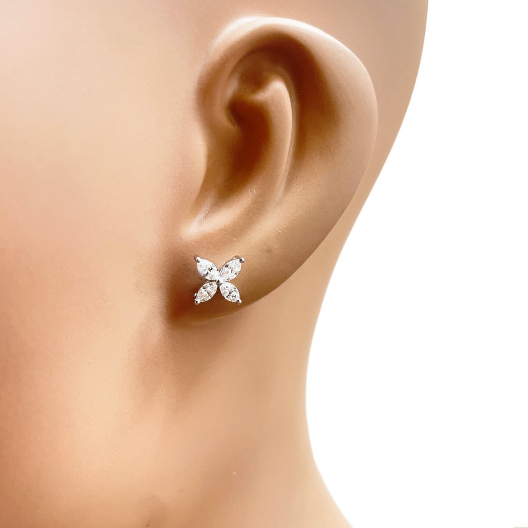 18 Karat Weißgold Marquise-Diamant vierblättrige Blumen-Ohrstecker 0,75 Karat