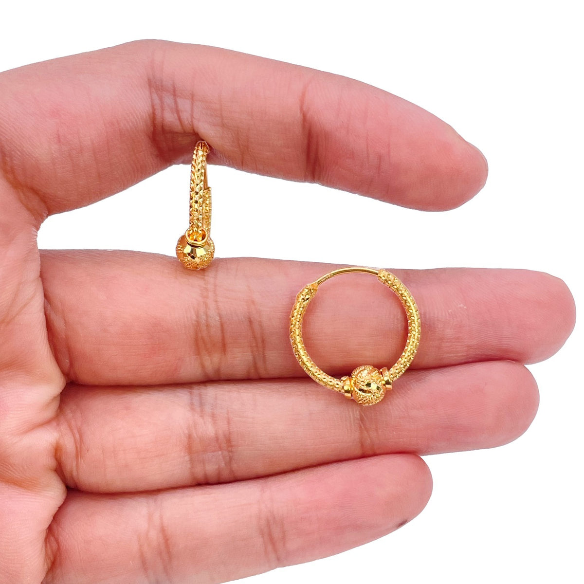 22ct yellow gold bead charm hoop earrings by Raina Jewels