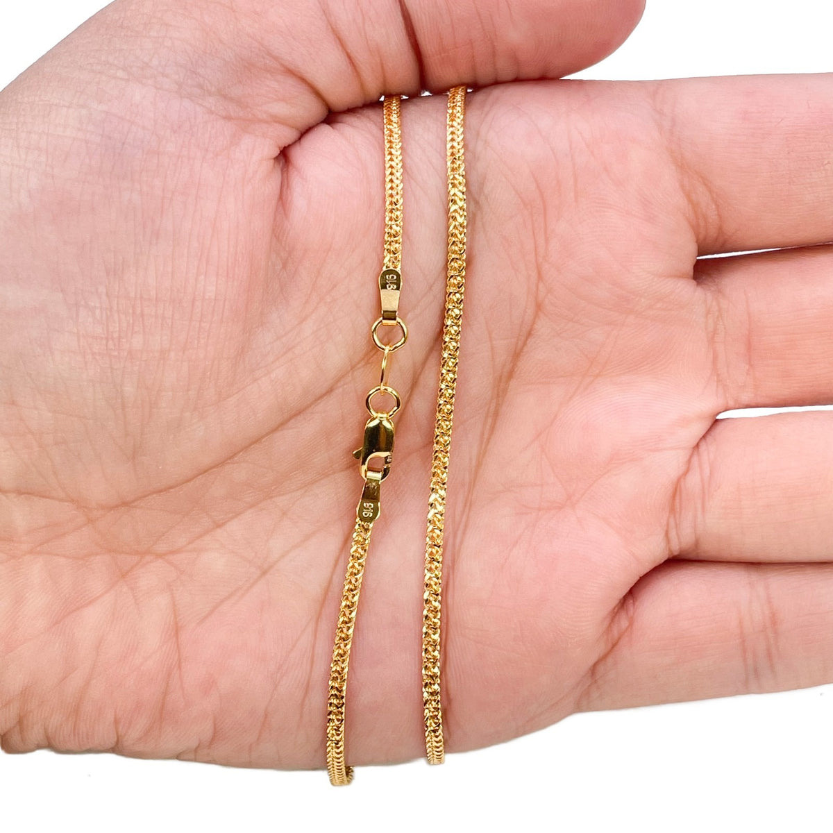 22ct Yellow Gold Diamond Cut Flat Franco Chain Tight Weave 2mm 18 Inches