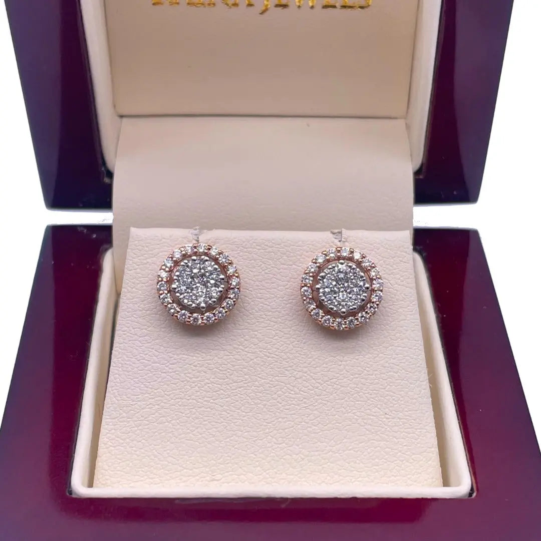 18Carat Rose Gold & Diamond Halo Pair of Studs Earrings With 0.92 Carat Diamonds Earrings, Stud Earrings, Rose Gold Earrings, Diamond Earrings, Fine Jewellery, Jewellery Gift, Luxury, Anniversary Gift, SparklinG