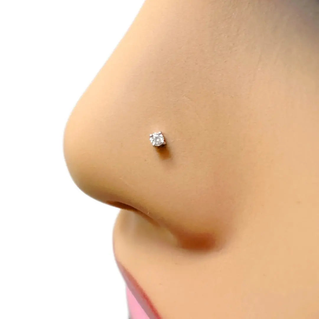 Diamond Nose Stud Wire Pin 18ct White / Yellow Gold 0.02 Carats 4-Claw Wire 1.7 mm Diamond Nose Stud
