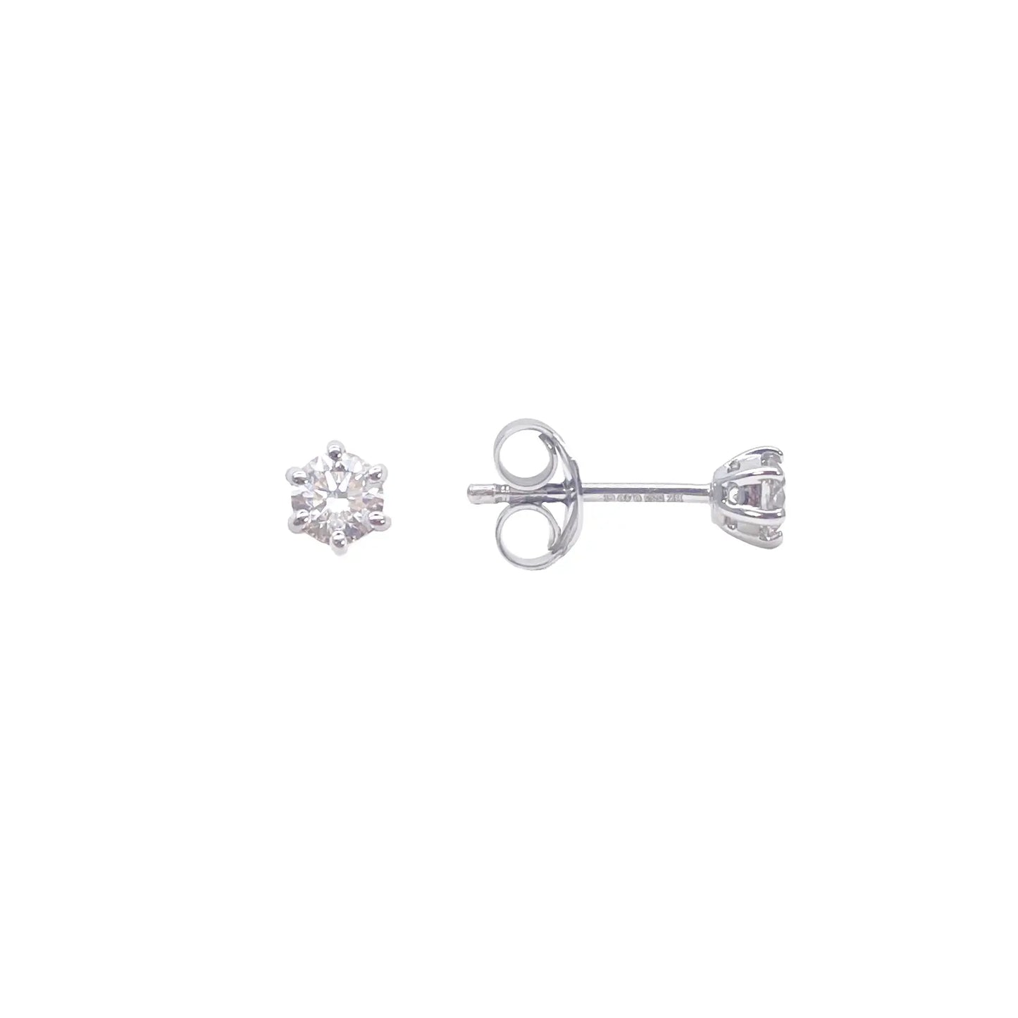 14ct Gold Natural Round Diamond Stud Earrings 0.20ct 6 Claw 3.3mm Wide 