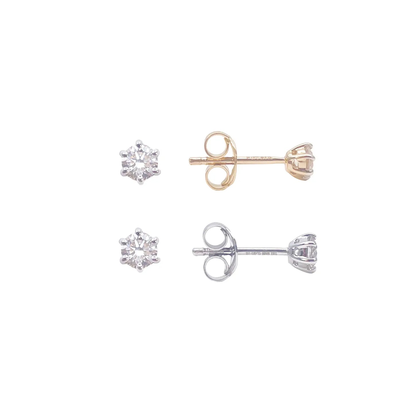 14ct Gold Natural Round Diamond Stud Earrings 0.40ct 6 Claw 4mm Wide 