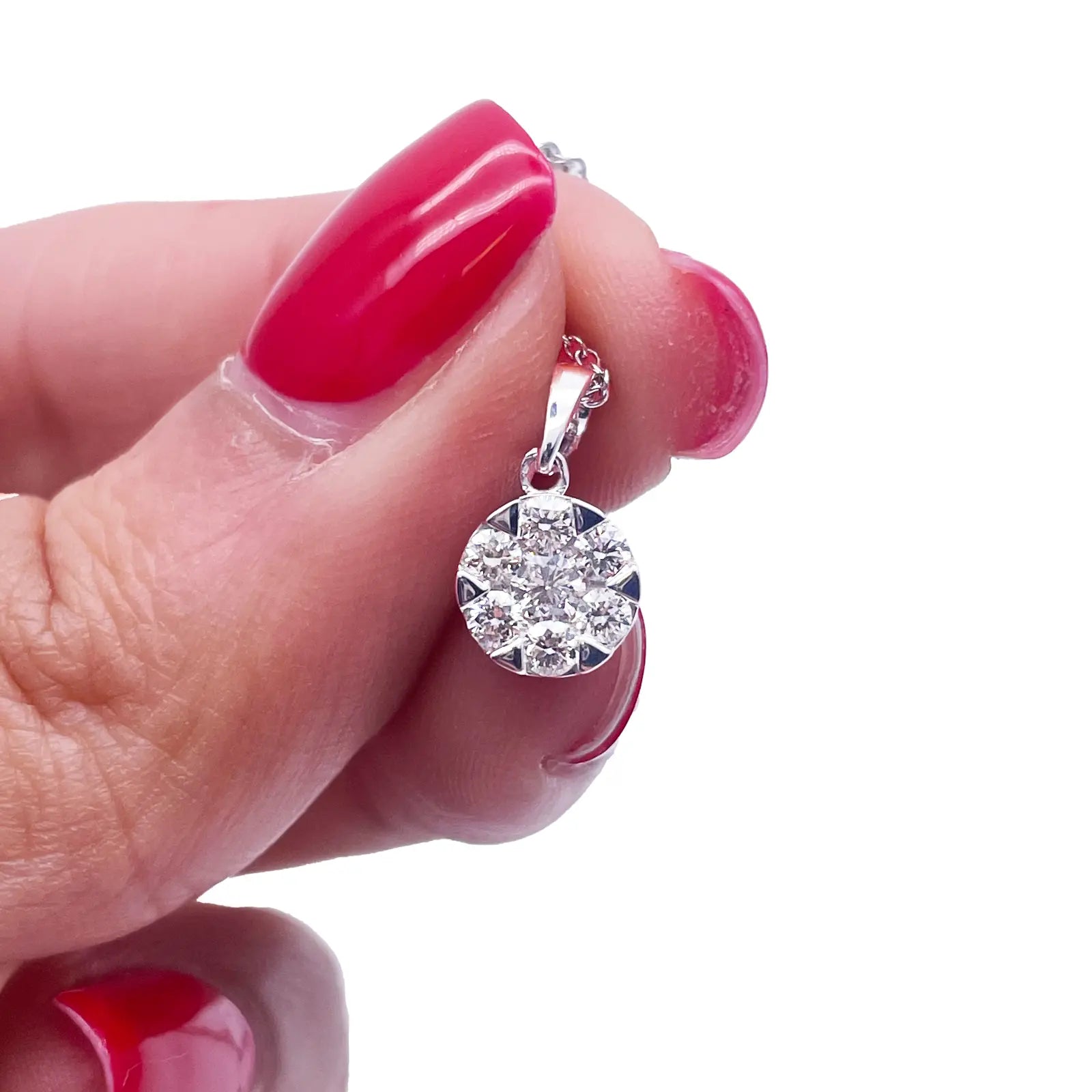 14ct White Gold Diamonds Round Pendant Necklace 0.32ct 