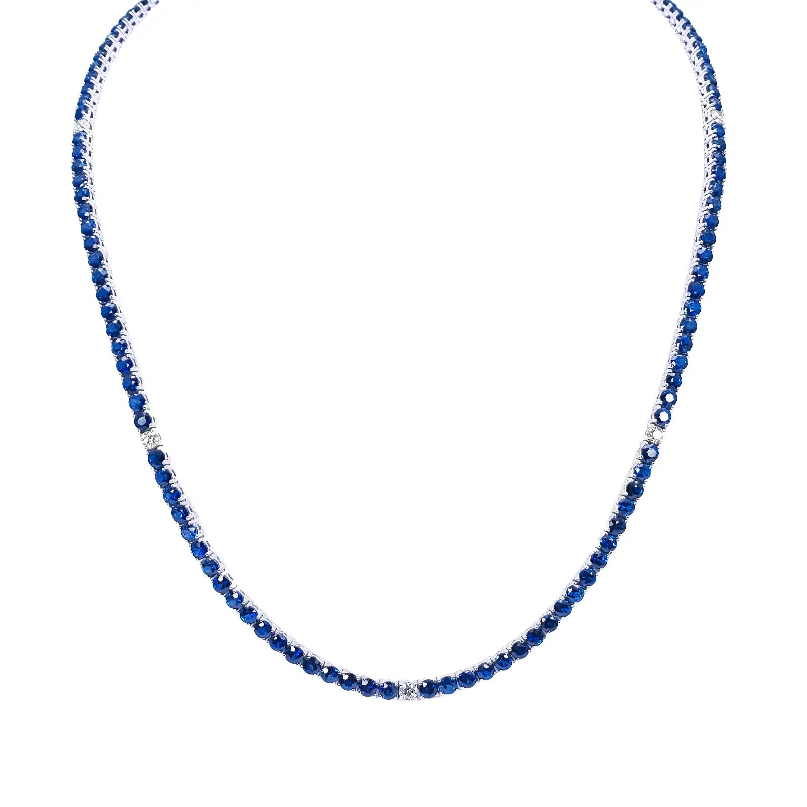 14ct White Gold Natural Sapphire & Diamond Tennis Necklace 21.2ct 18''inches 