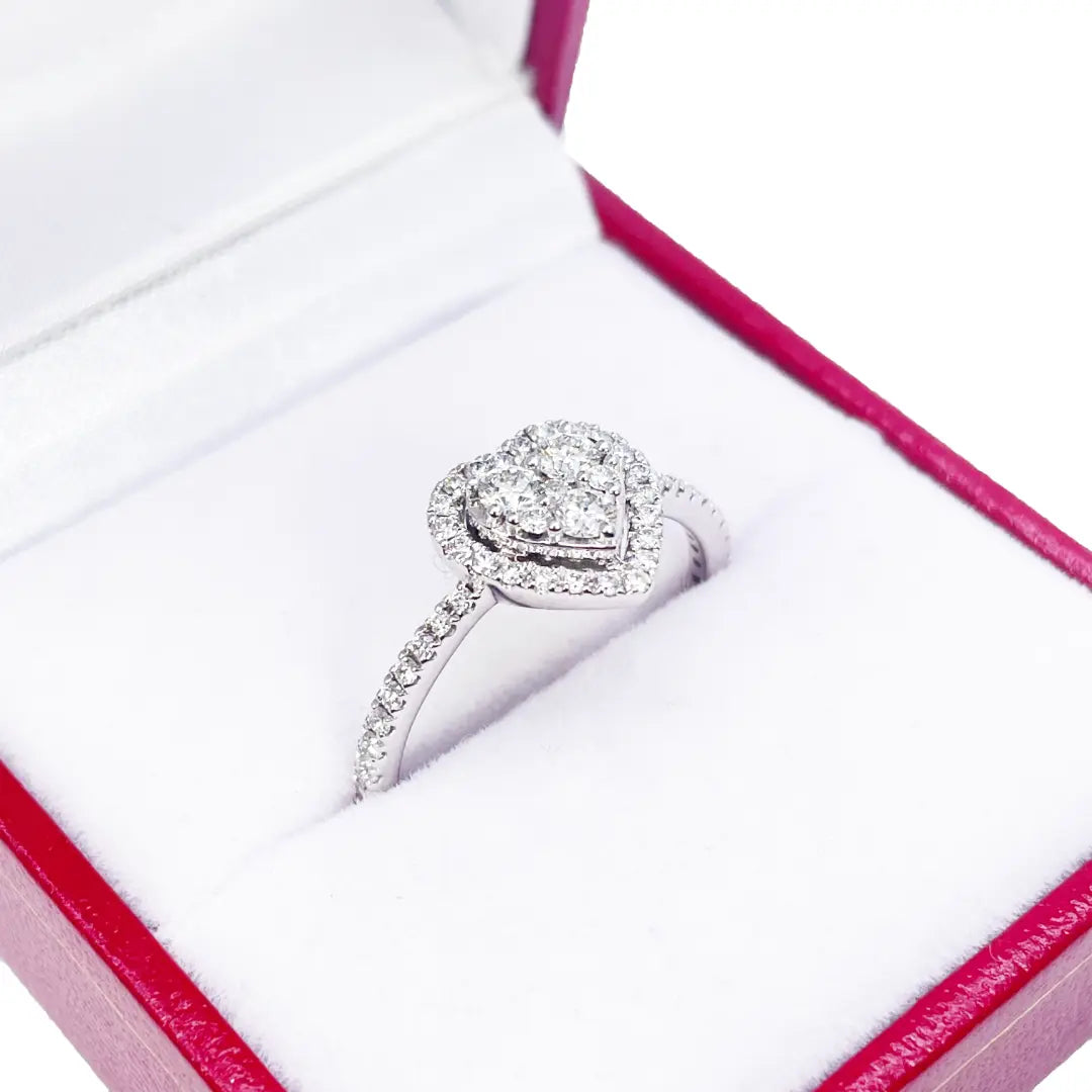 14ct White Gold Round Natural Diamond Heart Cluster Ring 0.50ct  Diamond Ring