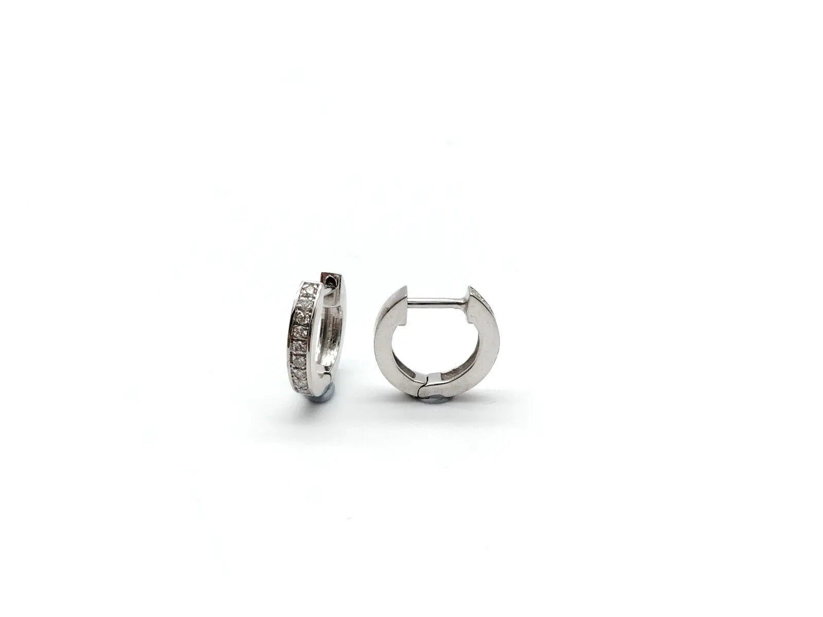 14ct White Gold & Diamond Pair of Mini Huggie Hoop Earrings 0.12 carats 