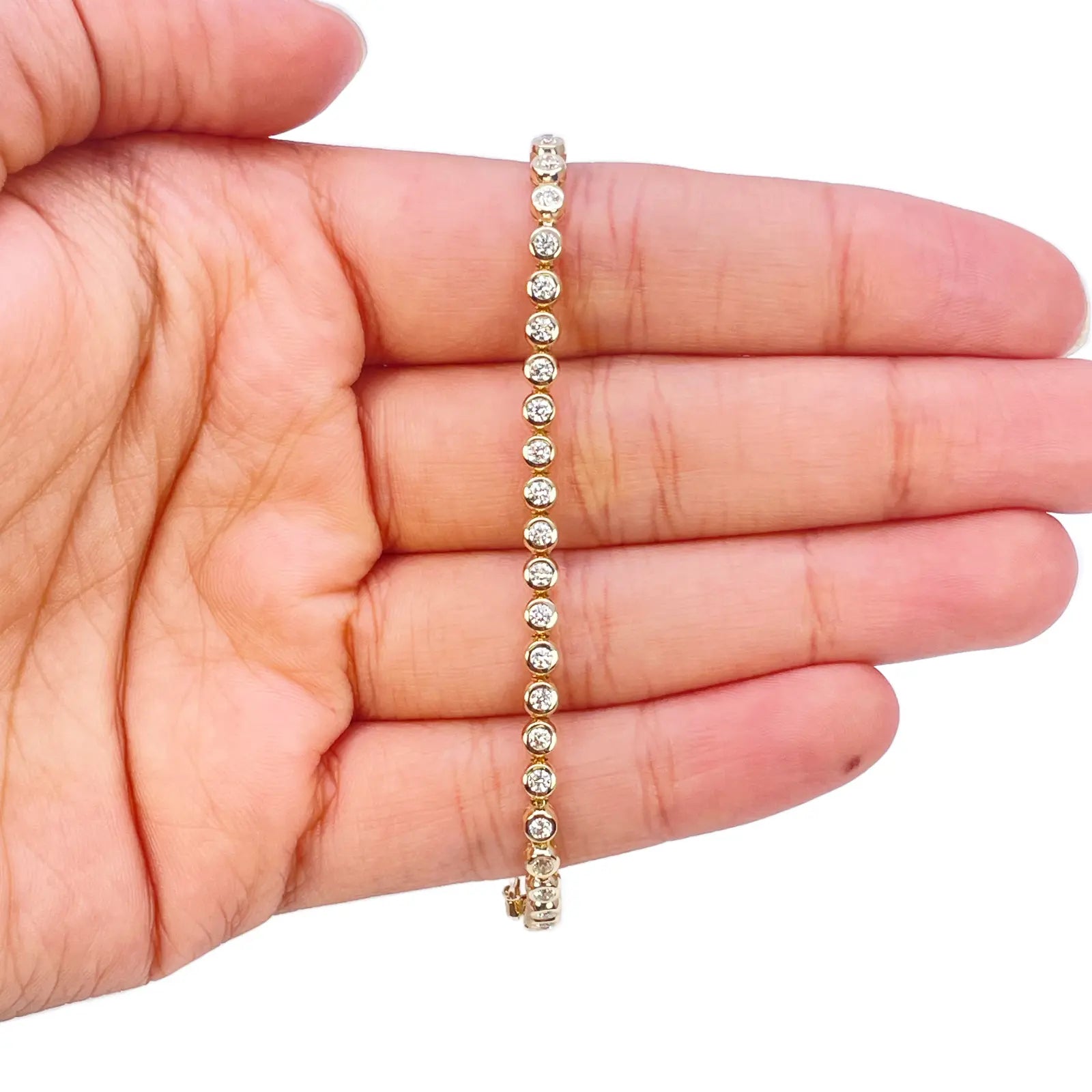14ct Yellow Gold Natural Round Diamond Rubover Tennis Bracelet 1.30ct 7 Inch 