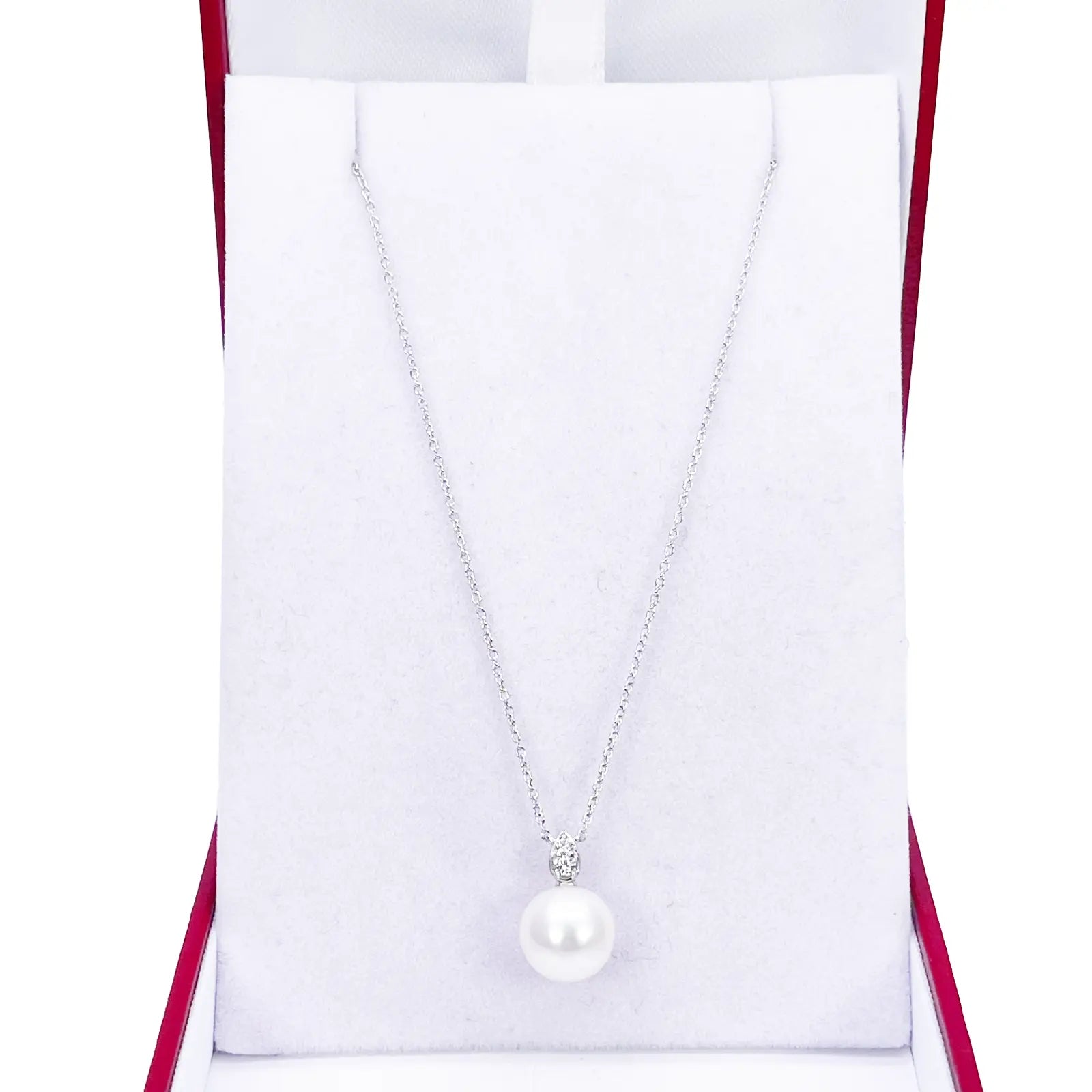 18ct Gold Natural Freshwater Pearl & Diamond Pendant Necklace 0.05ct 17 Inches 