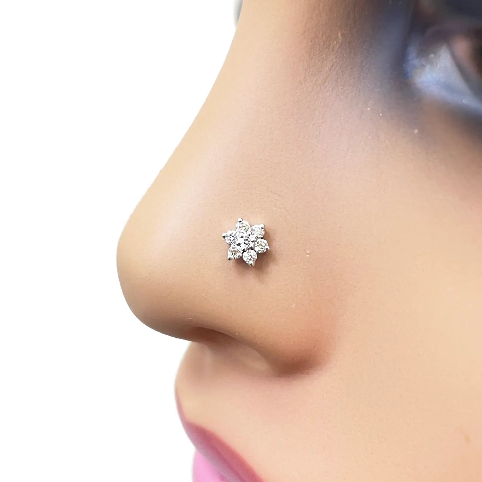 18ct Gold Natural Round Diamond Flower Nose Stud 0.09ct  Diamond Bracelets