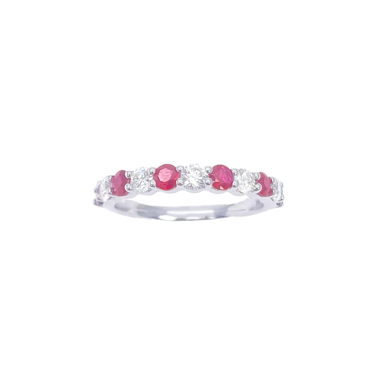 18ct Gold Natural Round Diamond & Ruby Half Eternity Stackable Band 1.05ct  Diamond Ring