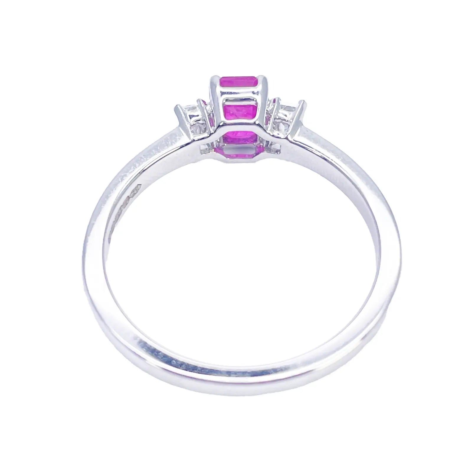 18ct Gold Ruby Diamond Ring Natural Baguette & Emerald Cut 0.85ct  Diamond Ring