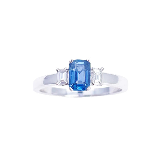 18ct Gold Sapphire Diamond Ring Natural Baguette & Emerald Cut 0.86ct  Diamond Ring