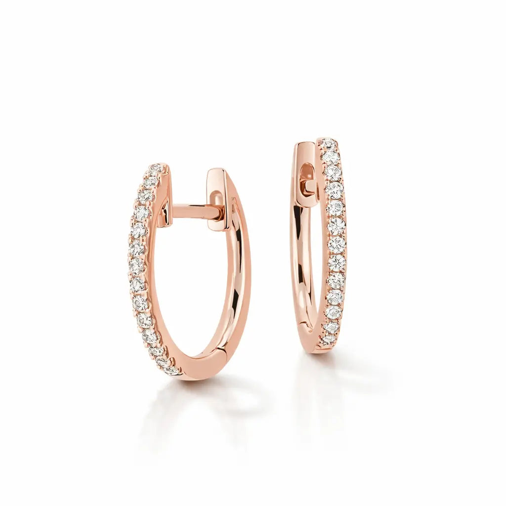 18ct Rose Gold Diamond Pair of Hoop Earrings 0.10ct 1.1mm wide  Diamond earring