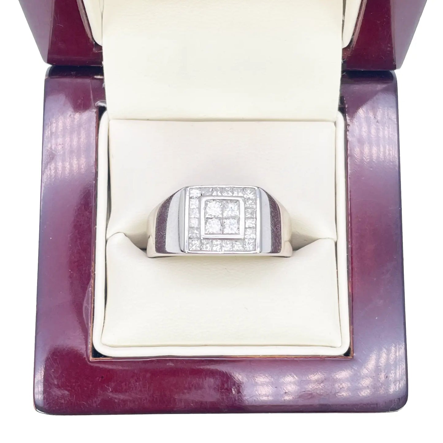 18ct White Gold 1.00ct Natural Diamond Princess Cut Invisible Gents Signet Ring  Diamond Ring