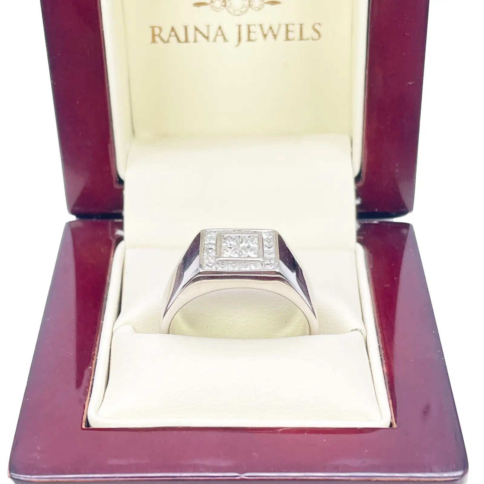 18ct White Gold 1.00ct Natural Diamond Princess Cut Invisible Gents Signet Ring  Diamond Ring
