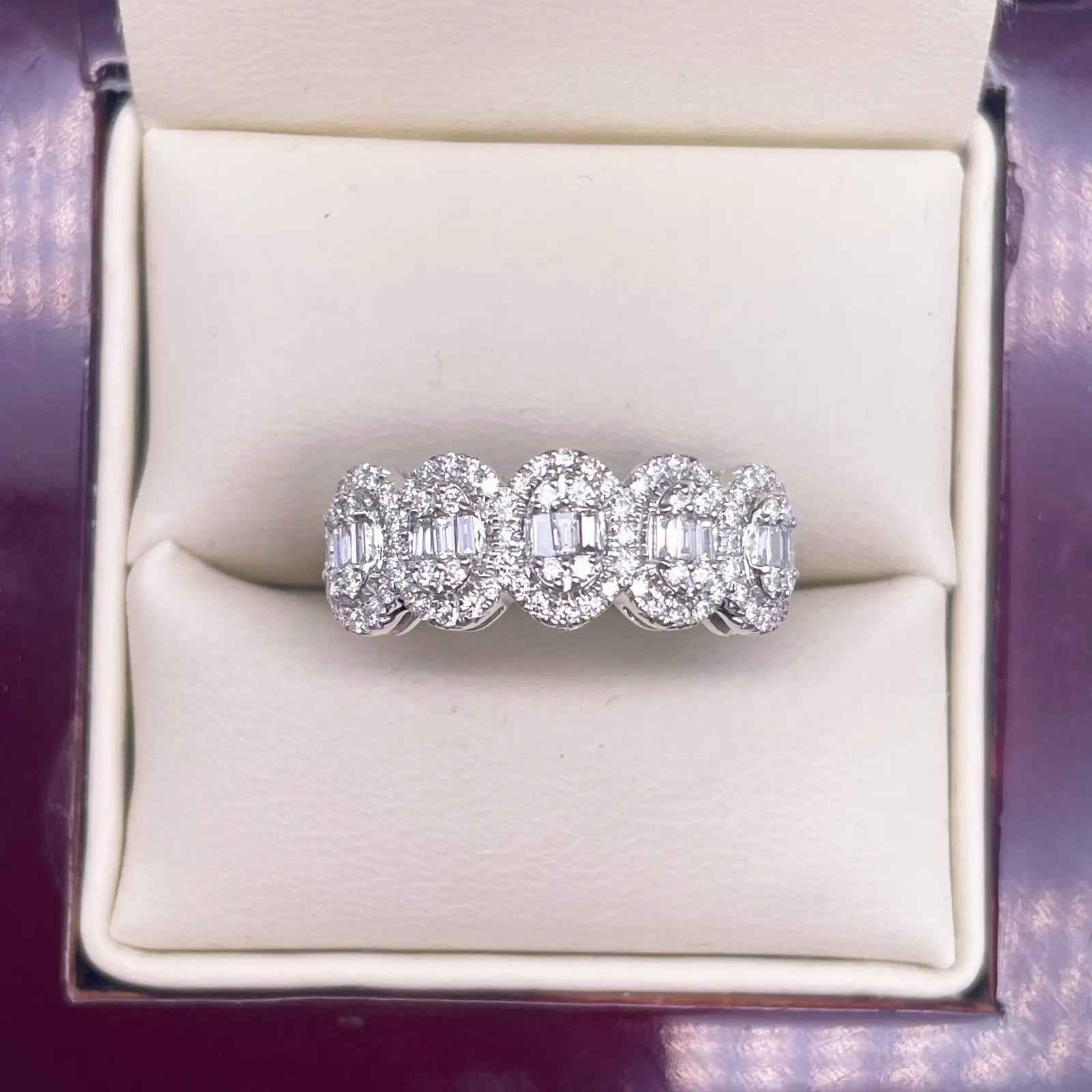 18ct White Gold Diamond 5 Oval Cluster With Baguettes Ring 0.49ct  Diamond Ring