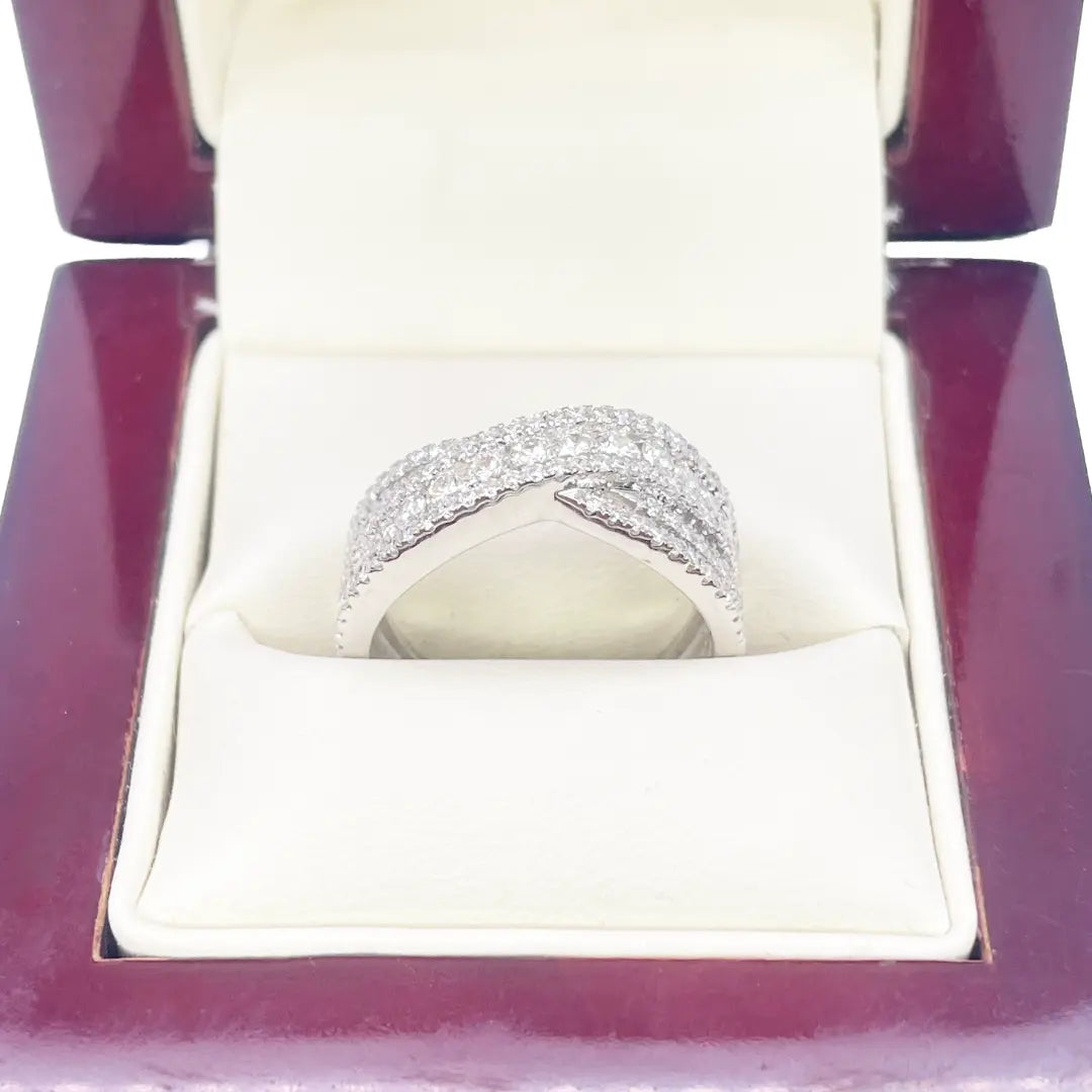 18ct White Gold Diamond Crossover Half Eternity Pave Set Ring 1.00ct  Diamond Ring