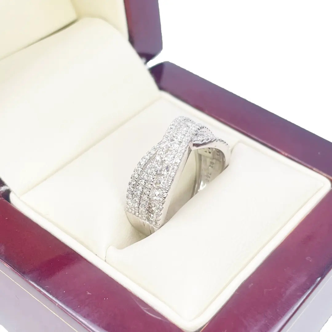 18ct White Gold Diamond Crossover Half Eternity Pave Set Ring 1.00ct  Diamond Ring