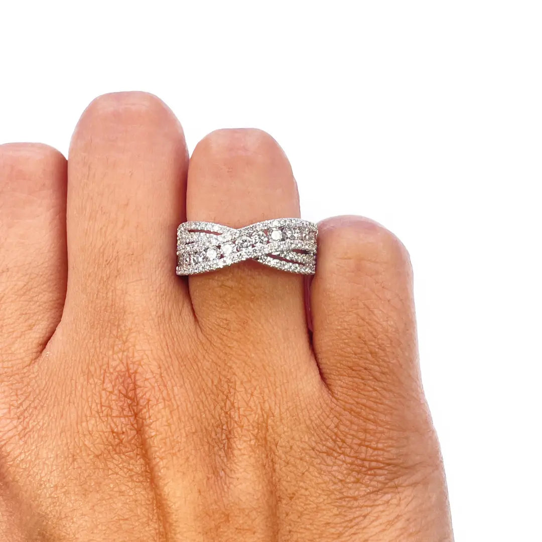18ct White Gold Diamond Crossover Half Eternity Pave Set Ring 1.00ct  Diamond Ring