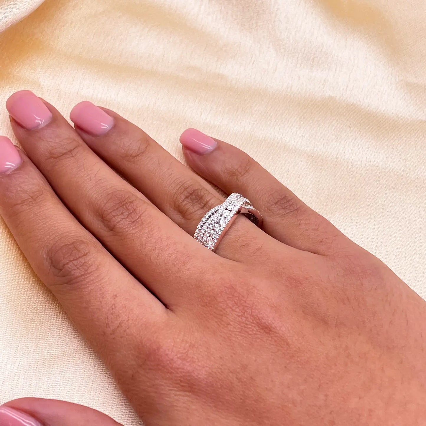 18ct White Gold Diamond Crossover Half Eternity Pave Set Ring 1.00ct  Diamond Ring