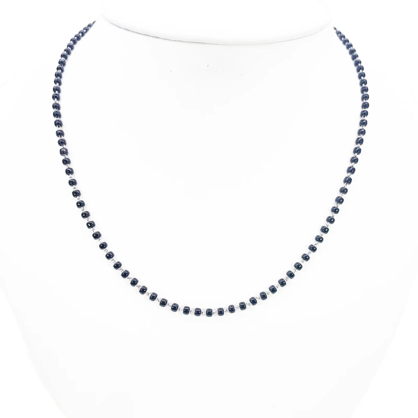 18ct White Gold Mangalsutra Chain Black Beaded Necklace 18 Inches 2.7mm Width¬† Mangalsutra Chains