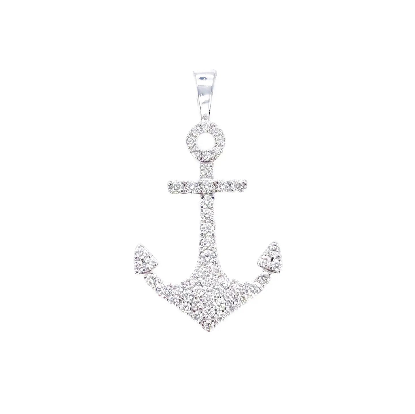 18ct White Gold Natrual Diamond Anchor Sailor Pendant 0.30ct (25mm x 14mm) 