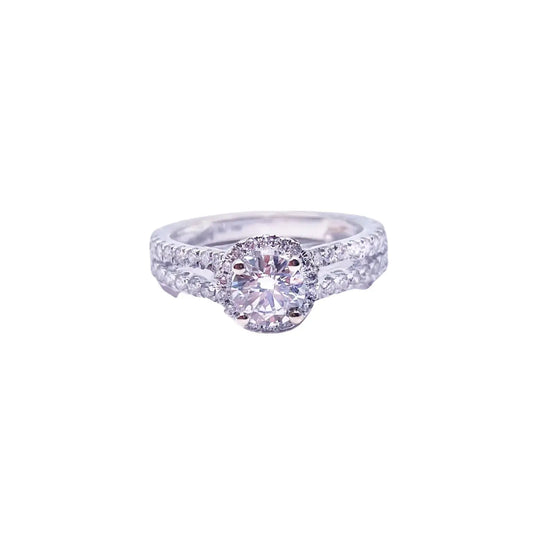 18ct White Gold Natural Round Diamond Halo Split Band Engagement Ring 1ct GIA  Diamond Ring