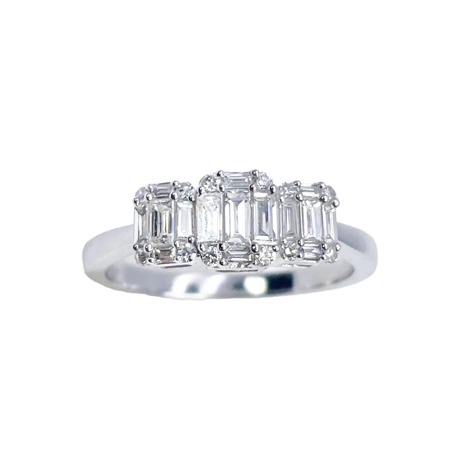 18ct White Gold Round Diamond & Baguette Trilogy Ring 0.58ct  Diamond Ring