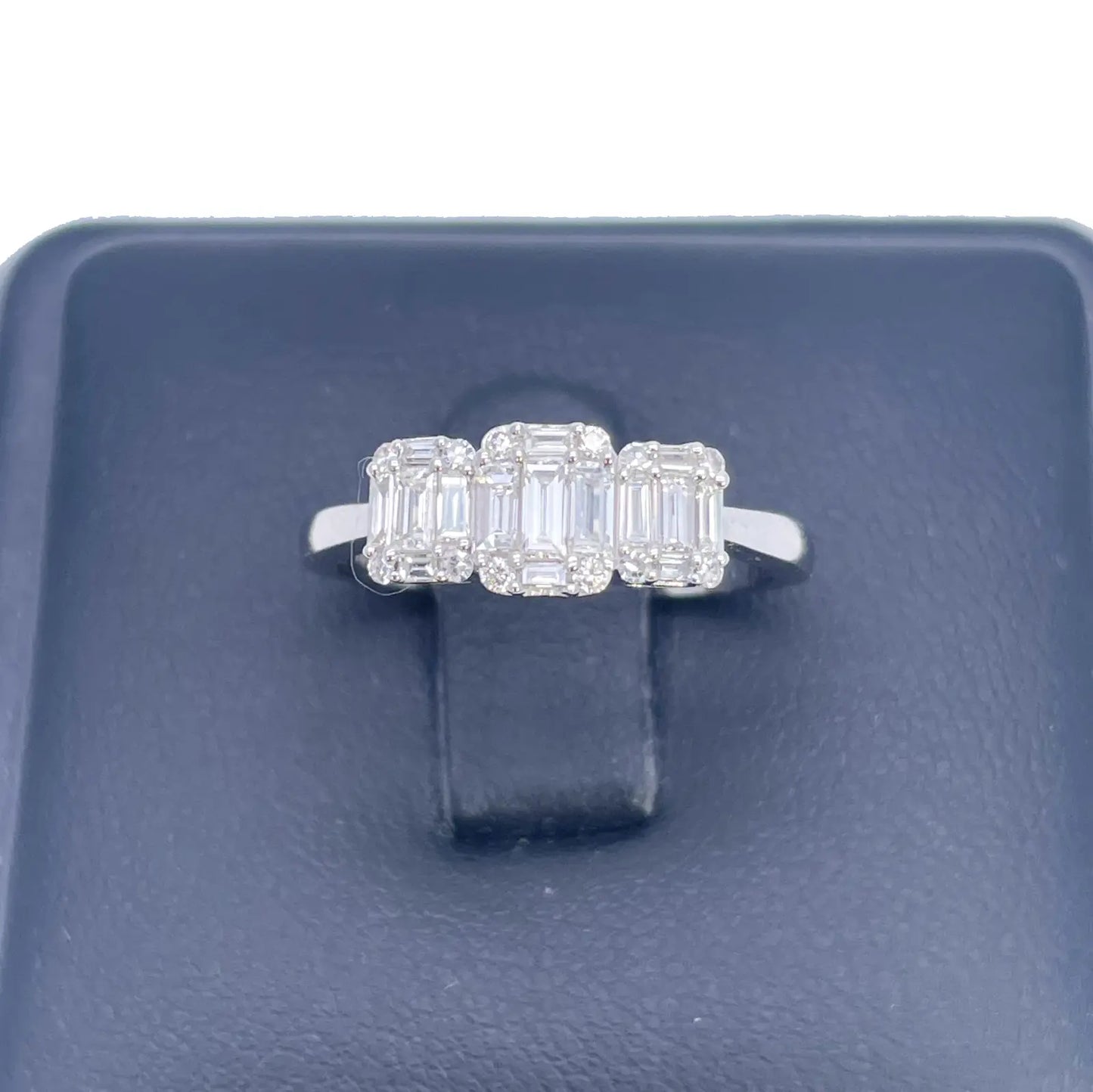 18ct White Gold Round Diamond & Baguette Trilogy Ring 0.58ct  Diamond Ring