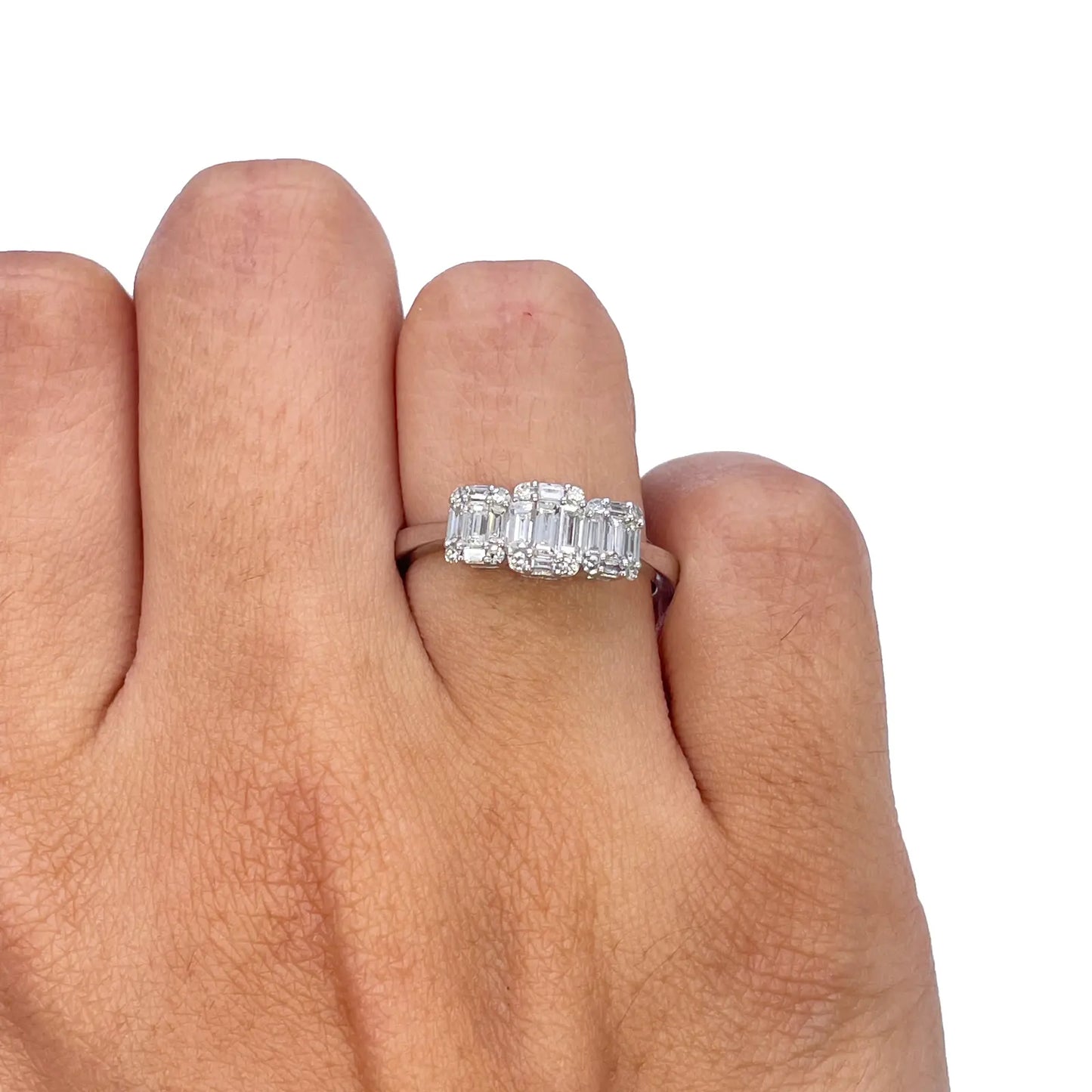 18ct White Gold Round Diamond & Baguette Trilogy Ring 0.58ct  Diamond Ring