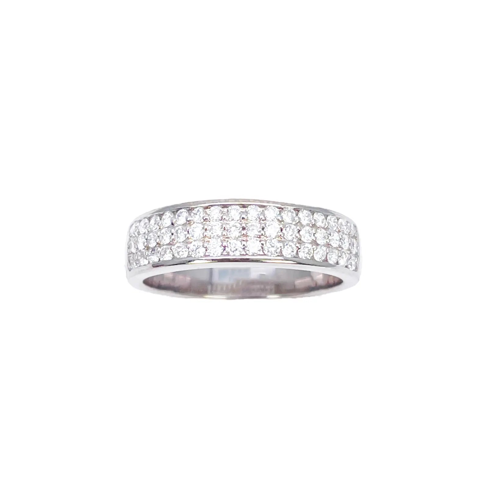 18ct White Gold Three Row Natural Diamond Half Eternity Wedding Band 0.45ct  Diamond Ring
