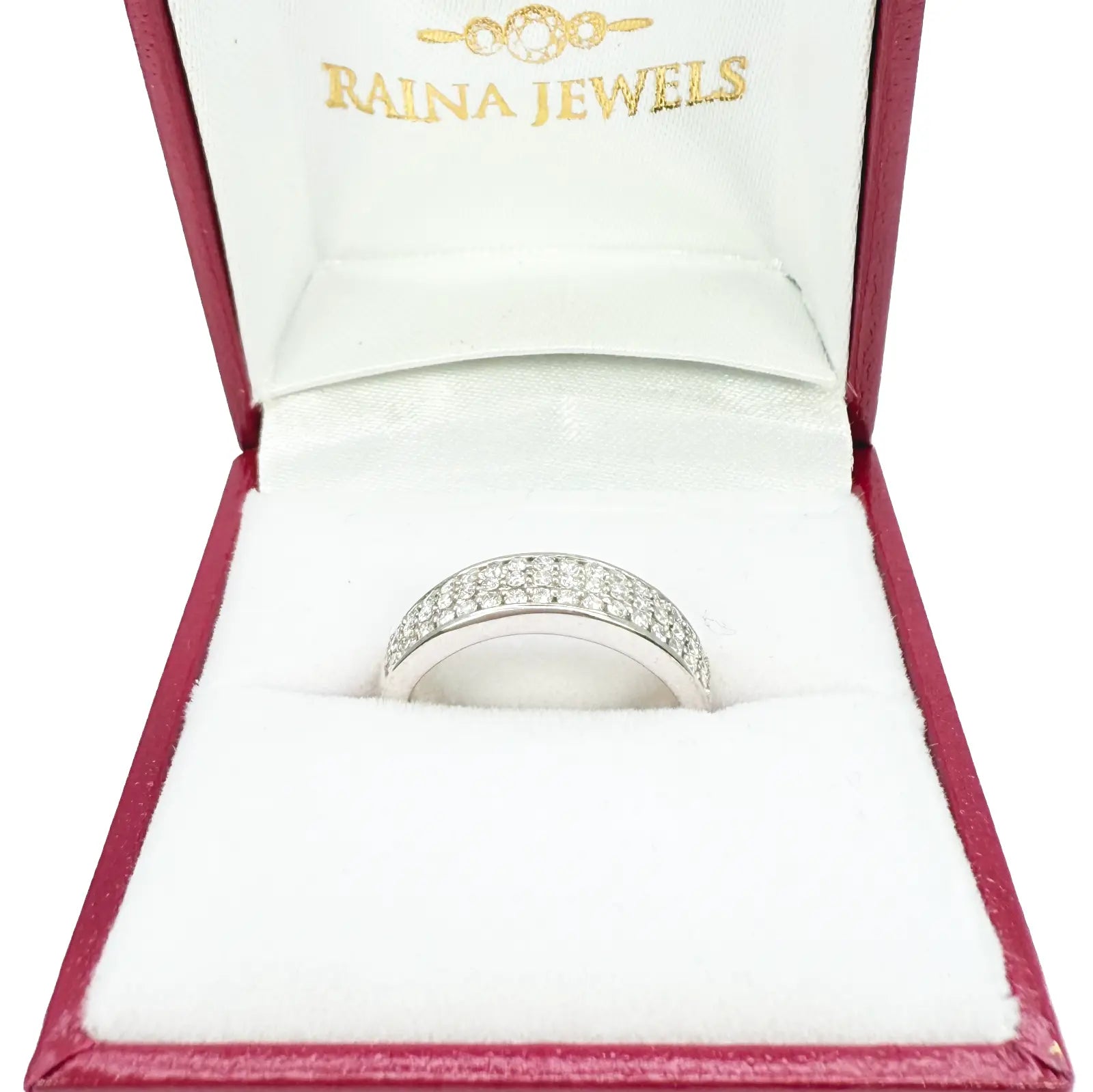 18ct White Gold Three Row Natural Diamond Half Eternity Wedding Band 0.45ct  Diamond Ring