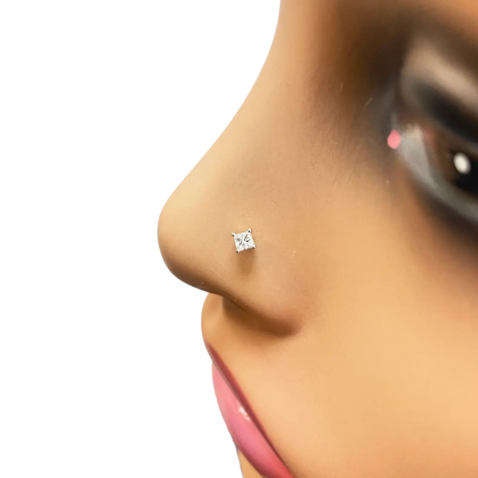 18ct White Or Yellow Gold Princess Diamond Nose Stud Pin 0.05ct 4 claw 2.6mm  Body Piercings