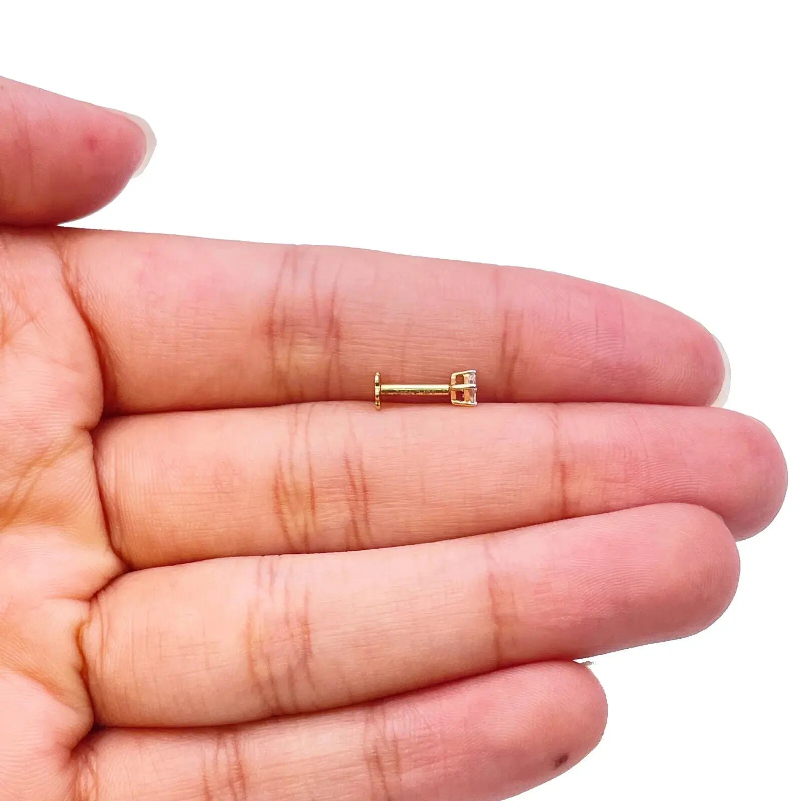 18ct White Or Yellow Gold Princess Diamond Nose Stud Pin 0.10ct 4 claw 3.2mm  Body Piercings