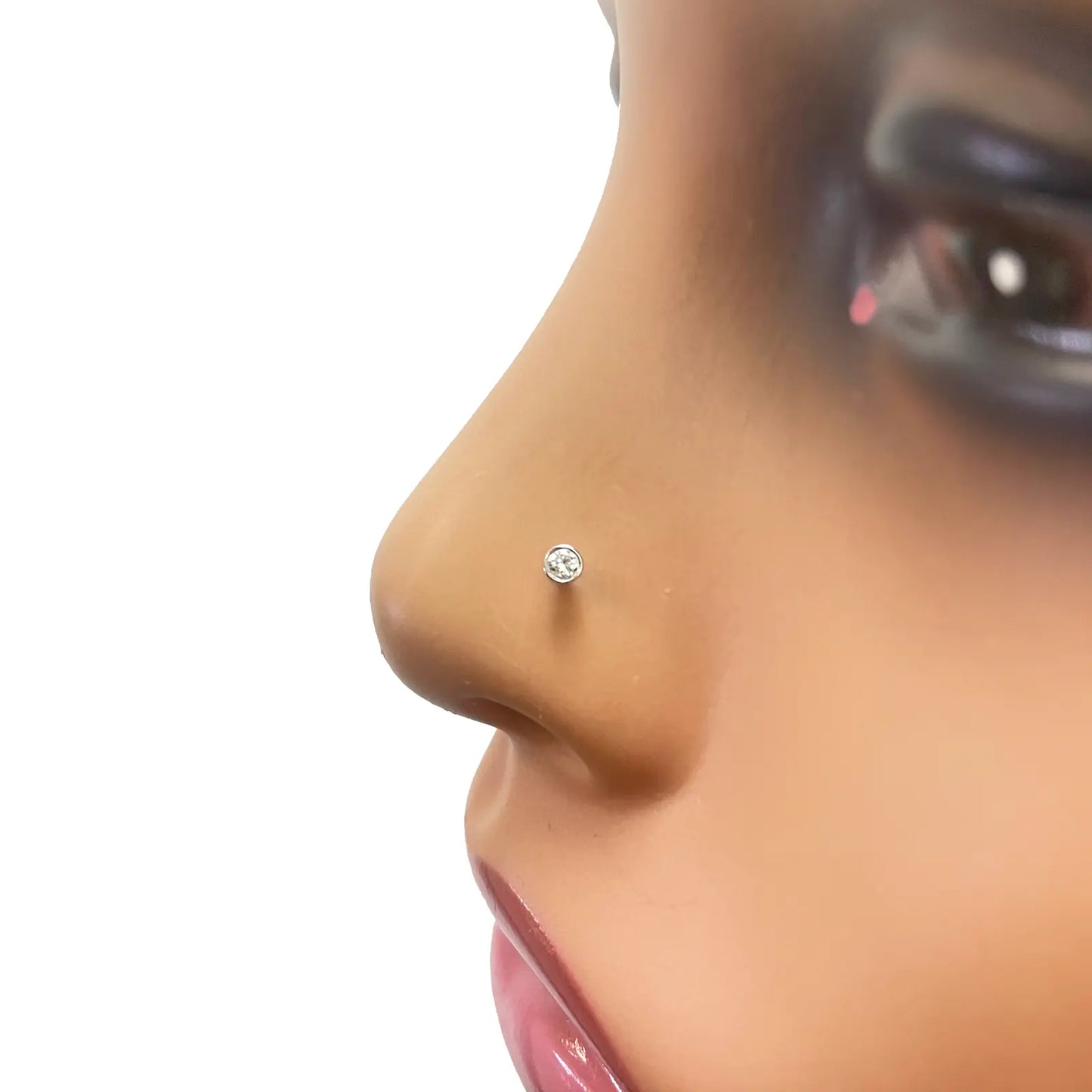 18ct White/Yellow Gold Diamond Bezel Nose Stud Pin 0.02ct 