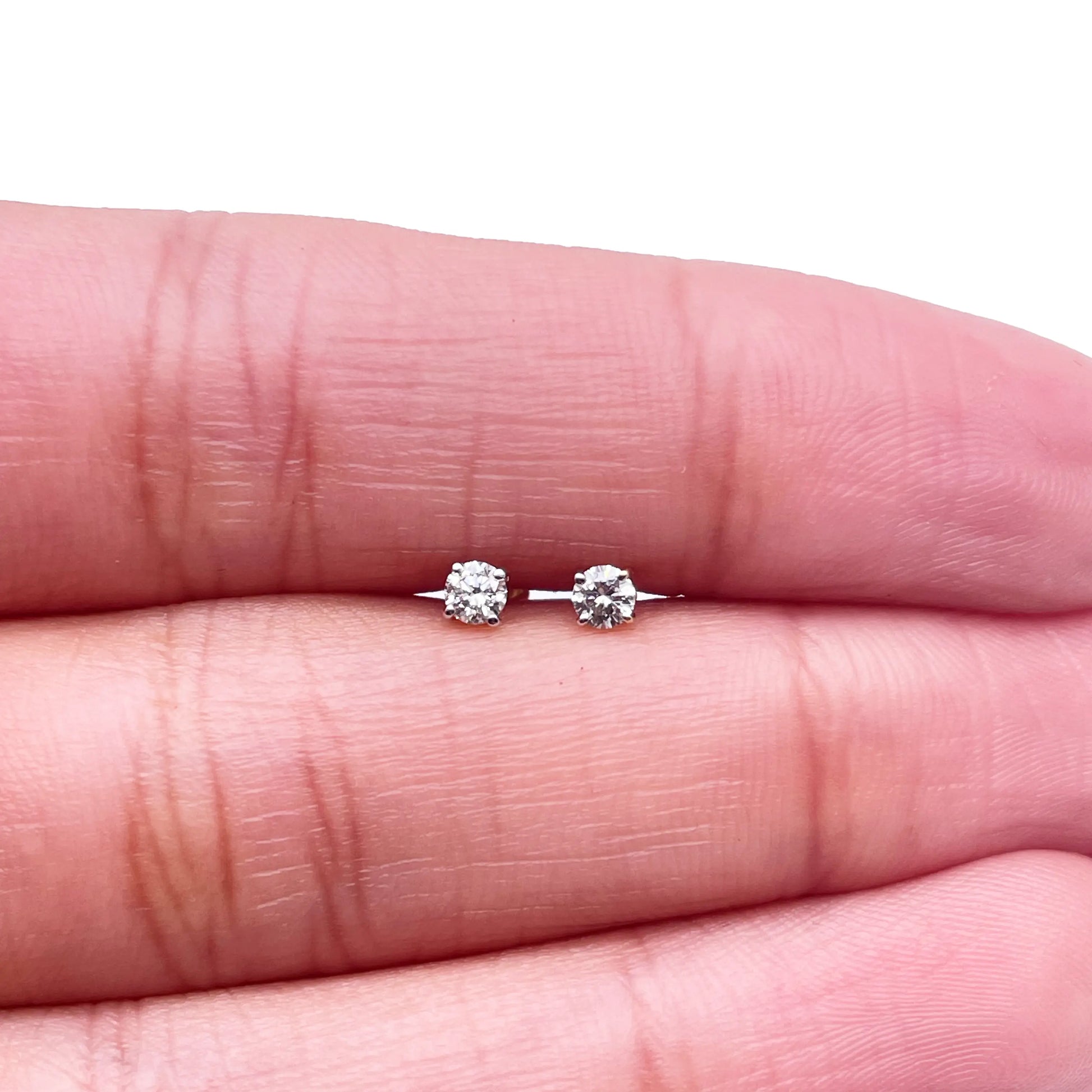 18ct White/Yellow Gold Diamond Children's Earrings 0.14ct Child friendly 