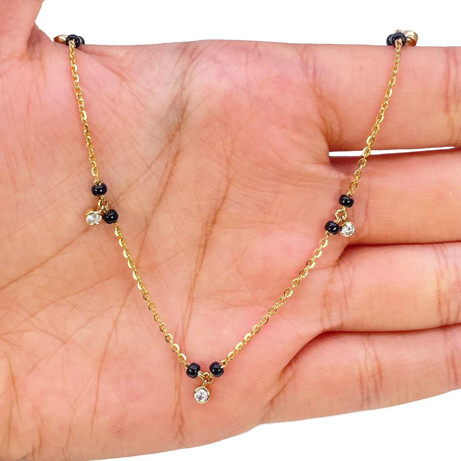 18ct Yellow Gold IGI Certified 0.34ct Diamond Bezel Drop Mangalsutra Necklace  Diamond Mangalsutra Necklace