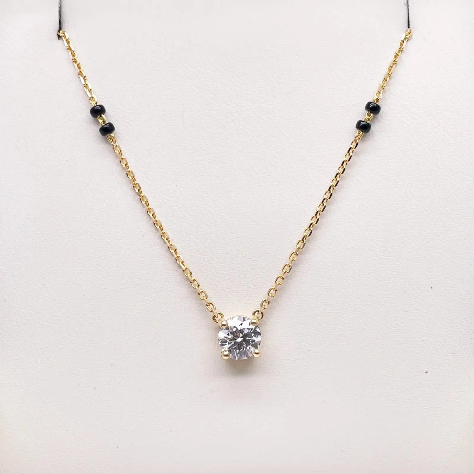 18ct Yellow Gold Lab Grown Diamond 1.00ct Black Beads Mangalsutra Necklace IGI  Mangalsutra chain