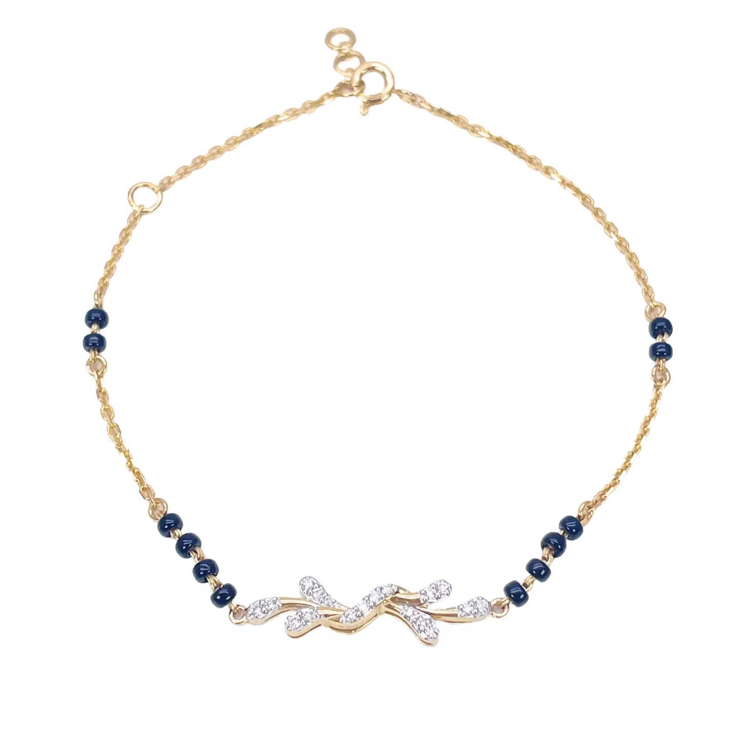 18ct Yellow Gold Natural Diamond 0.11ct Floral Mangalsutra Bracelet 7.5 Inches  Diamond Bracelets