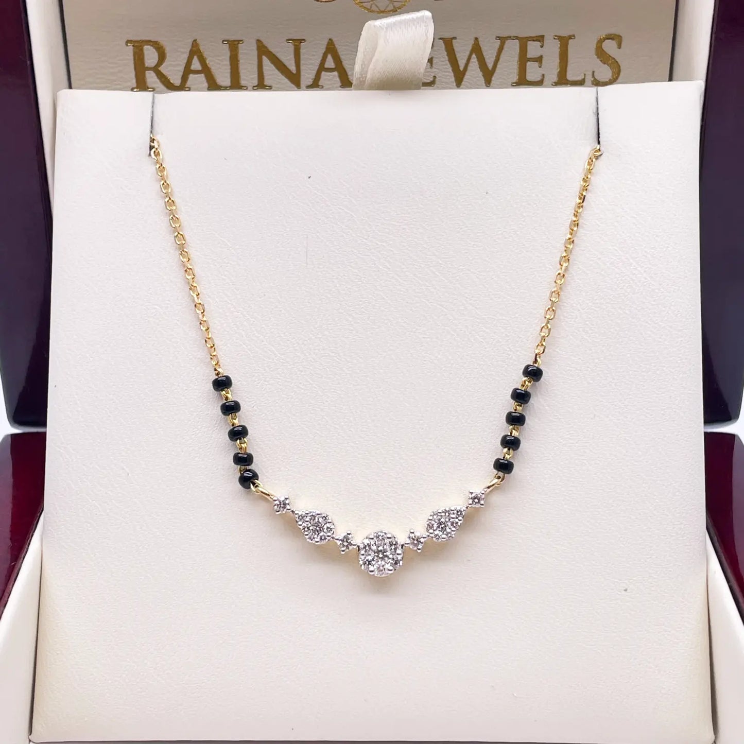 18ct Yellow Gold Natural Diamond 0.51ct Round & Pear Pendant Mangalsutra Necklace IGI Certified  Mangalsutra Chains